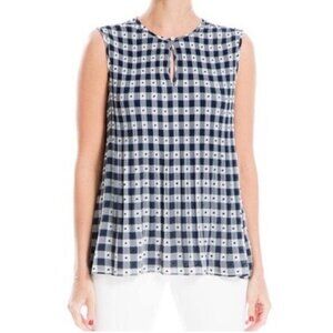 Max Studio Lined Navy Size Large Tunic Sleeveless Top Pleated Babydoll NWT